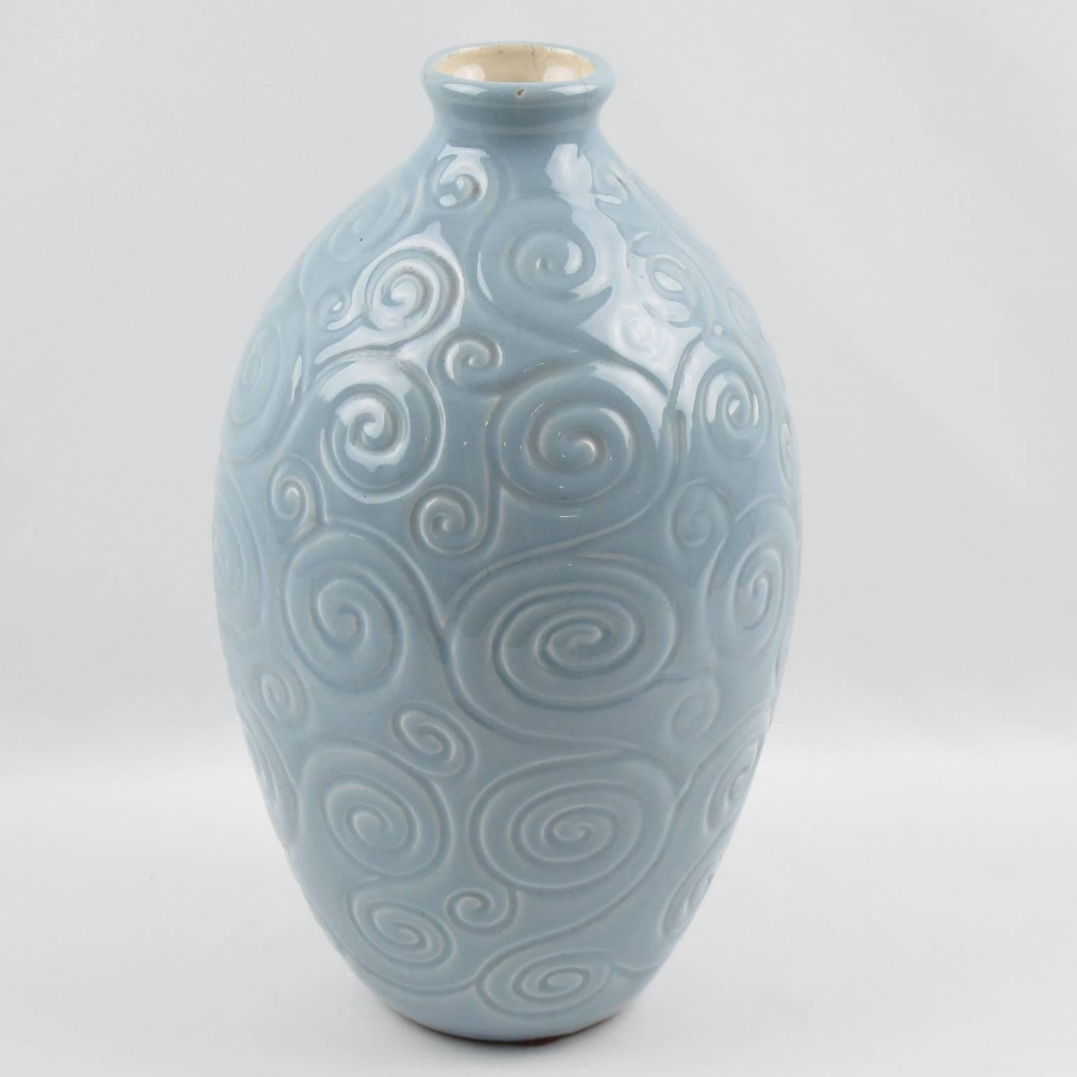 Mid-Century Modern Midcentury Baby Blue Ceramic Glaze Vase by Saint Clement, 1950s