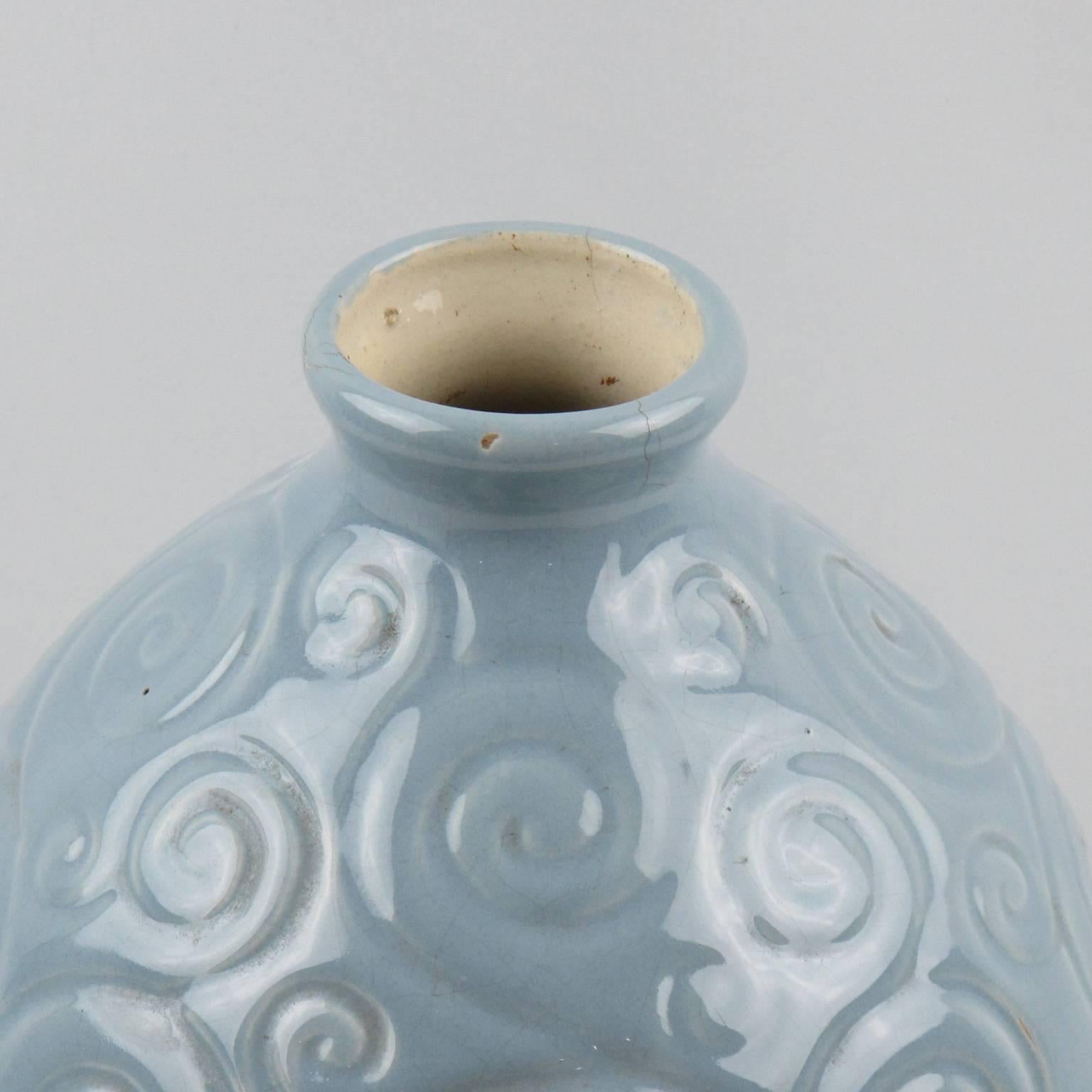 French Midcentury Baby Blue Ceramic Glaze Vase by Saint Clement, 1950s