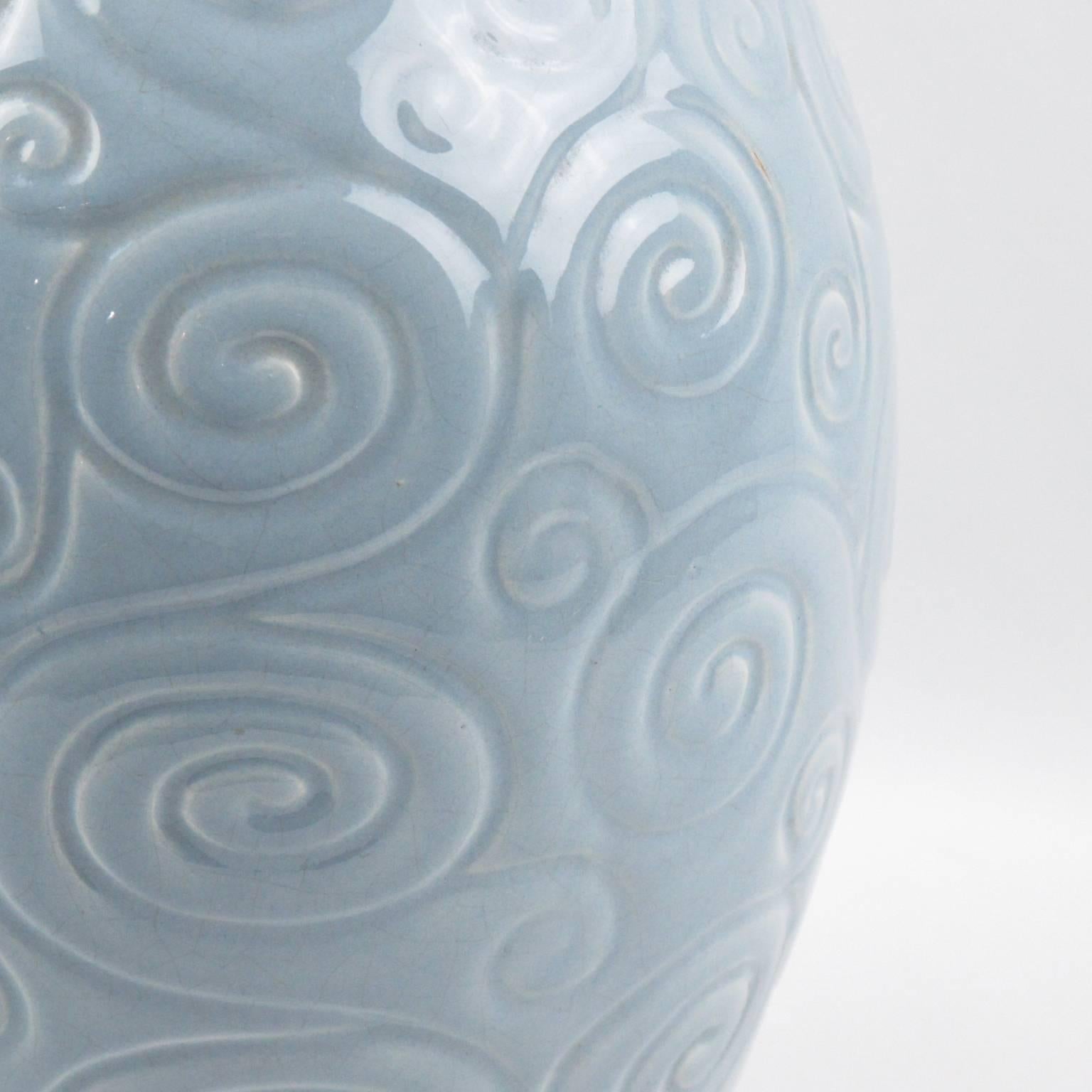 Midcentury Baby Blue Ceramic Glaze Vase by Saint Clement, 1950s In Good Condition In Atlanta, GA