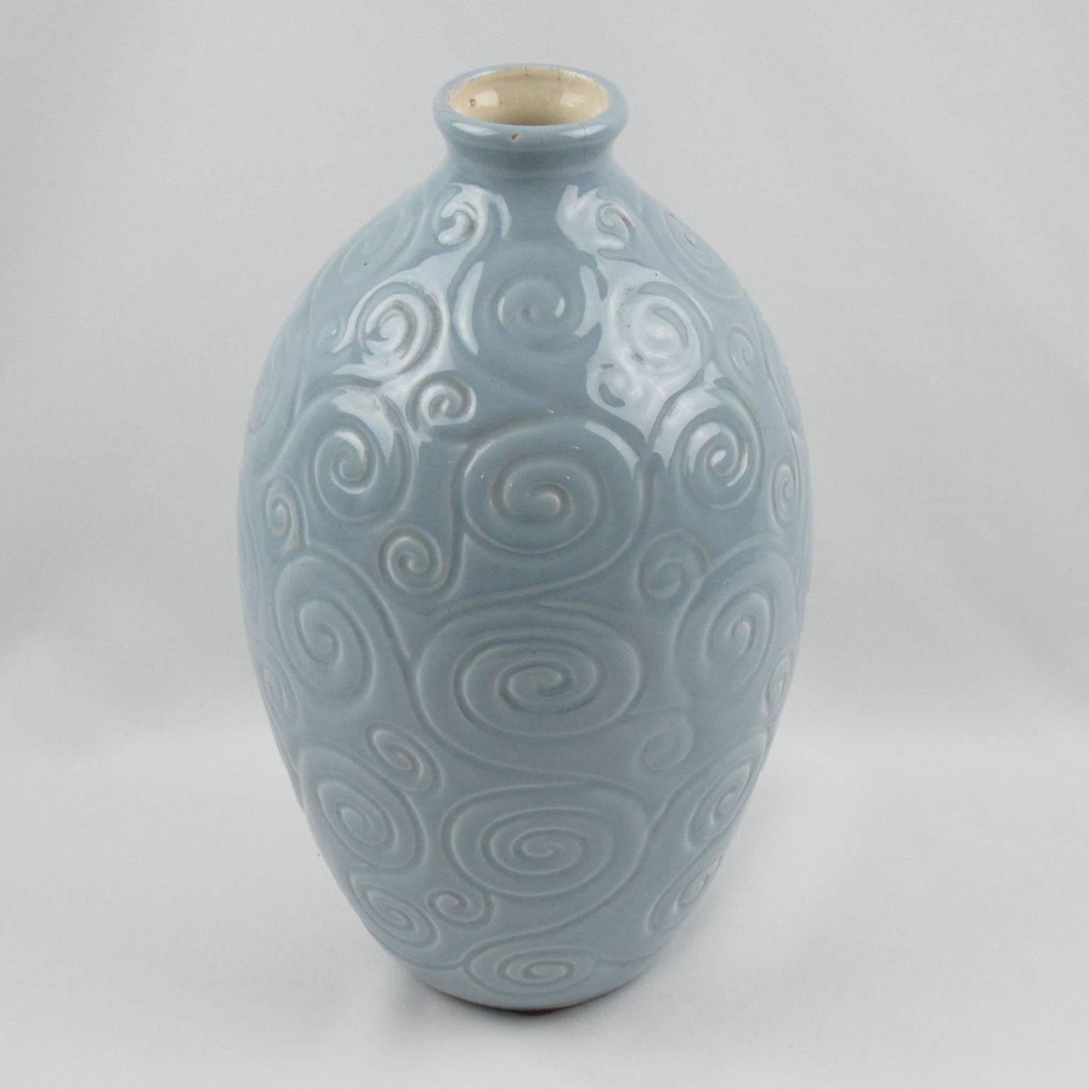 Midcentury Baby Blue Ceramic Glaze Vase by Saint Clement, 1950s 1