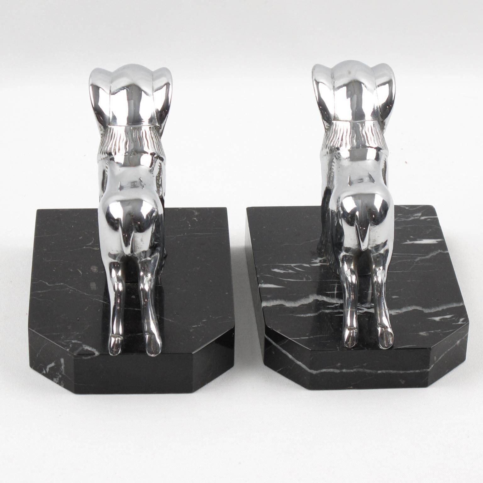 French Art Deco Chrome and Marble Ram Figural Bookends 6