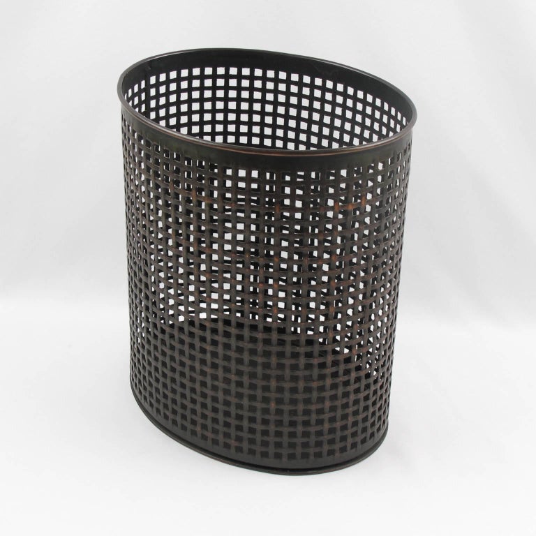 Perforated Metal Industrial Waste Basket in the Manner of Mathieu