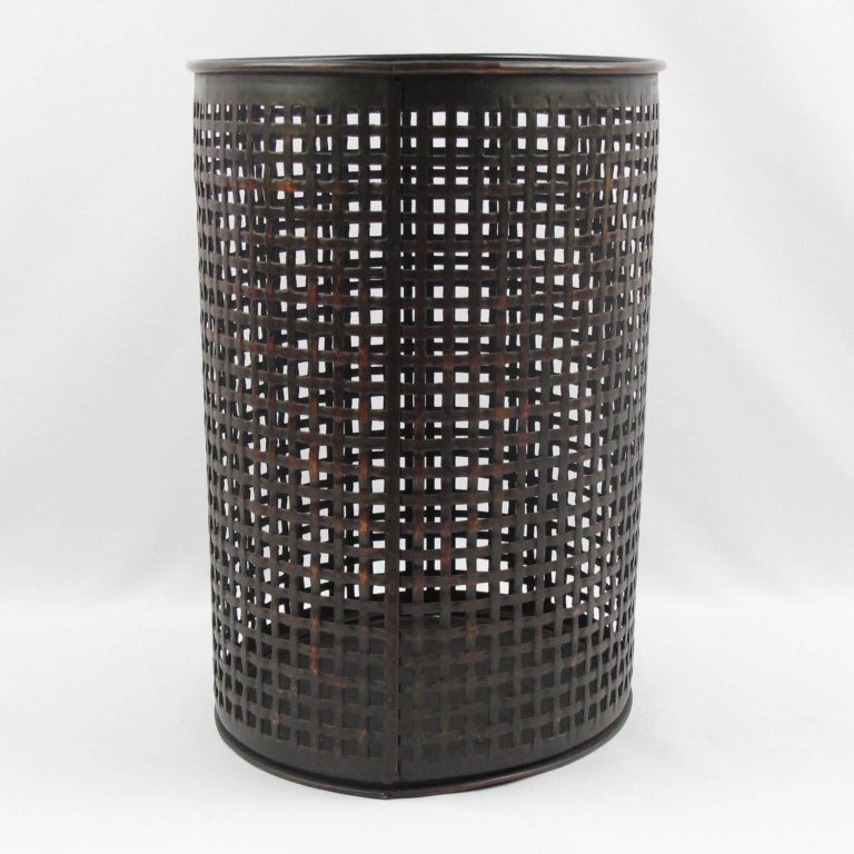 Perforated Metal Industrial Waste Basket in the Manner of Mathieu