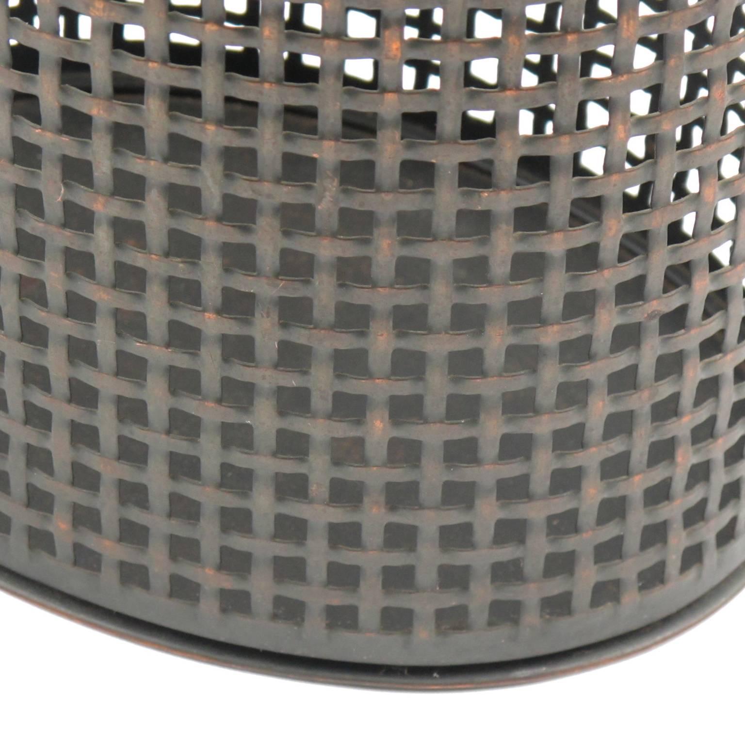 French Perforated Metal Industrial Waste Basket in the Manner of Mathieu Mategot, 1950s