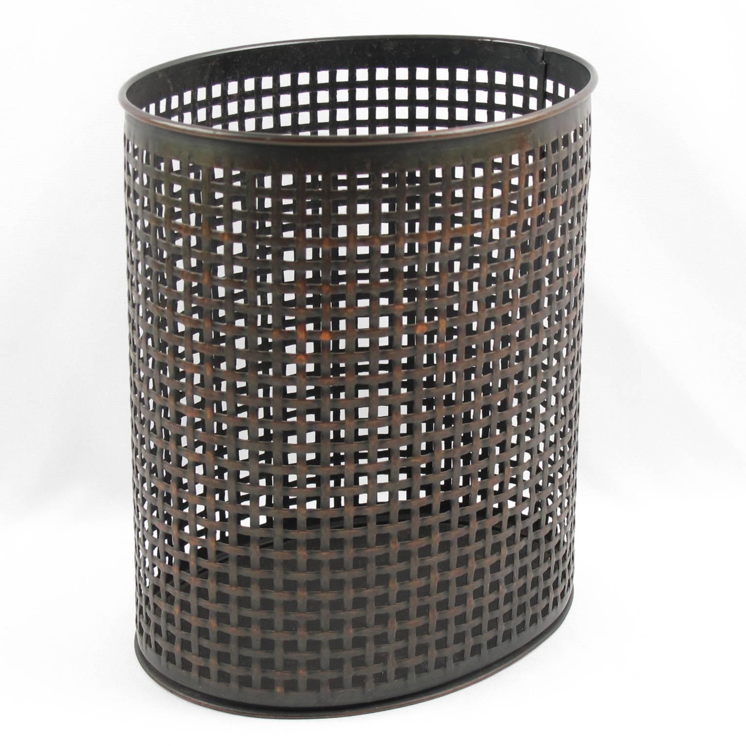 Mid-20th Century Perforated Metal Industrial Waste Basket in the Manner of Mathieu Mategot, 1950s