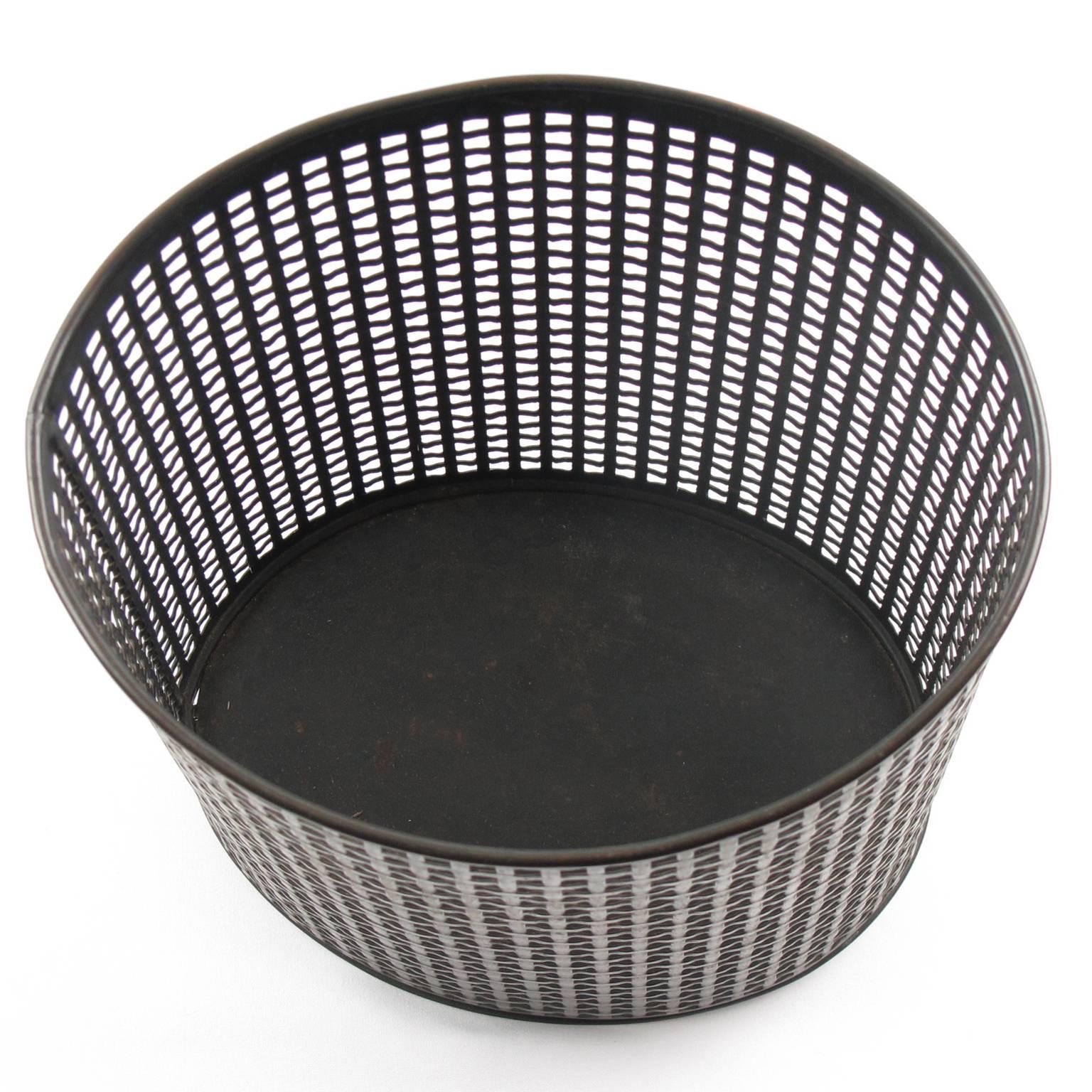 Perforated Metal Industrial Waste Basket in the Manner of Mathieu Mategot, 1950s In Excellent Condition In Atlanta, GA