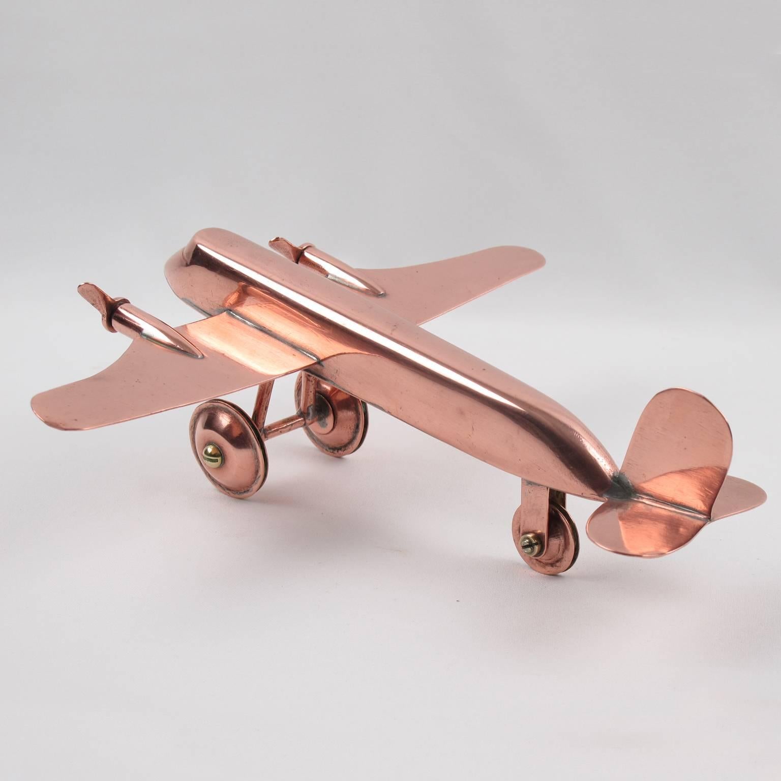 1950s Mid-Century Modernist Copper Airplane Model In Excellent Condition In Atlanta, GA