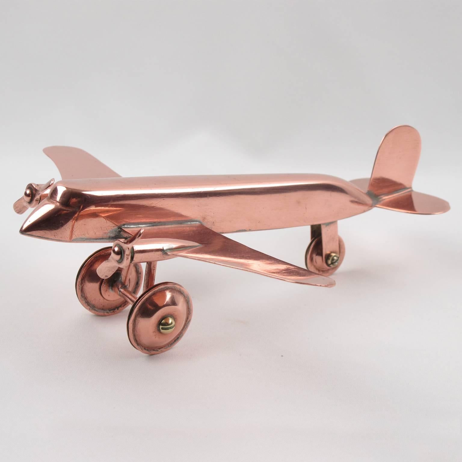 French 1950s Mid-Century Modernist Copper Airplane Model