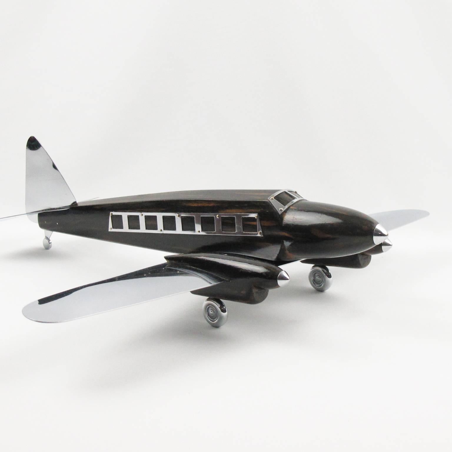 Art Deco Wooden and Chrome Airplane Aviation Model In Excellent Condition In Atlanta, GA