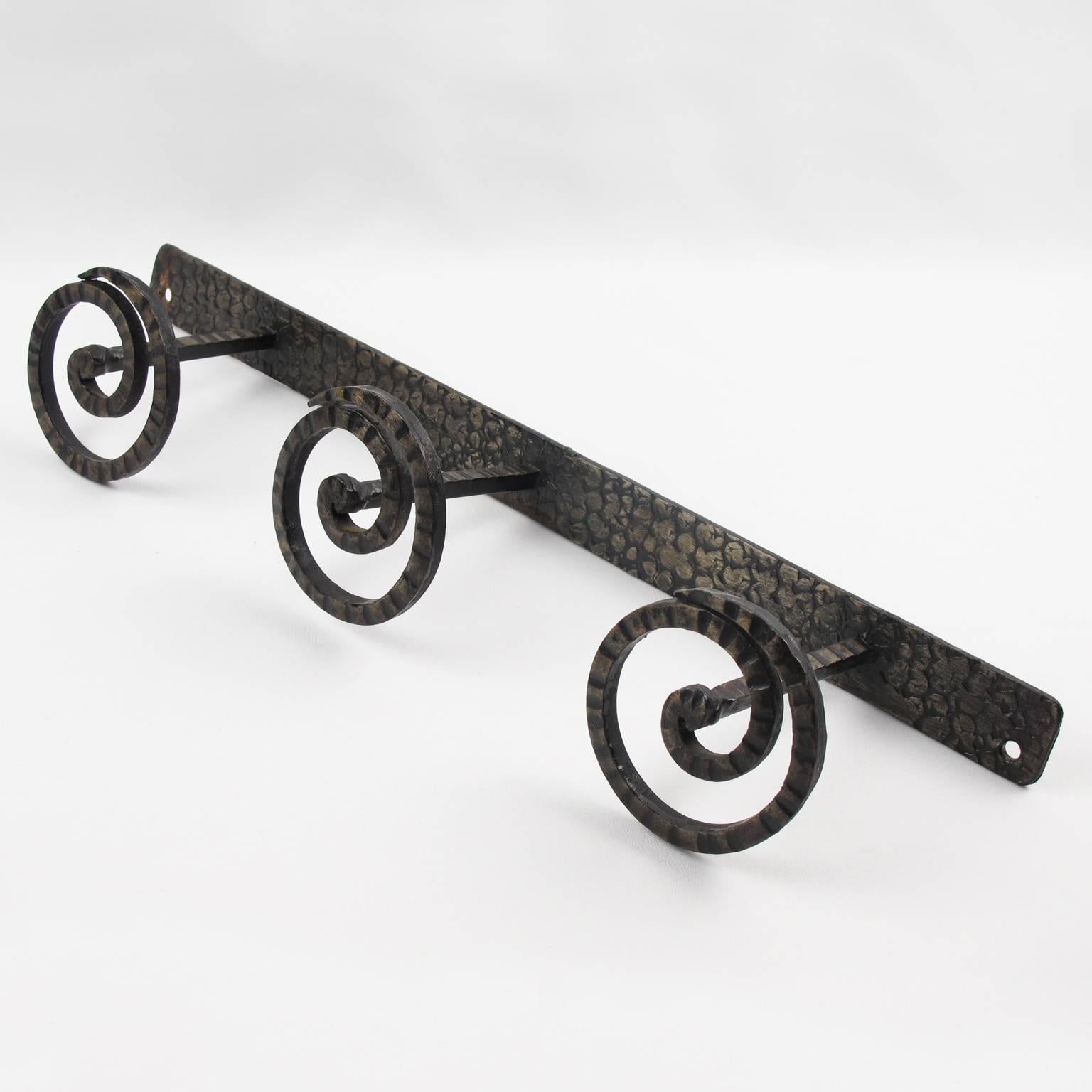 1910s French Art Nouveau Wall Mounted Pair of Wrought Iron Coat Rack 1