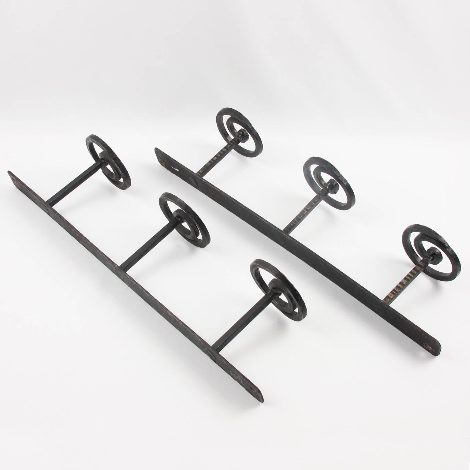 Early 20th Century 1910s French Art Nouveau Wall Mounted Pair of Wrought Iron Coat Rack