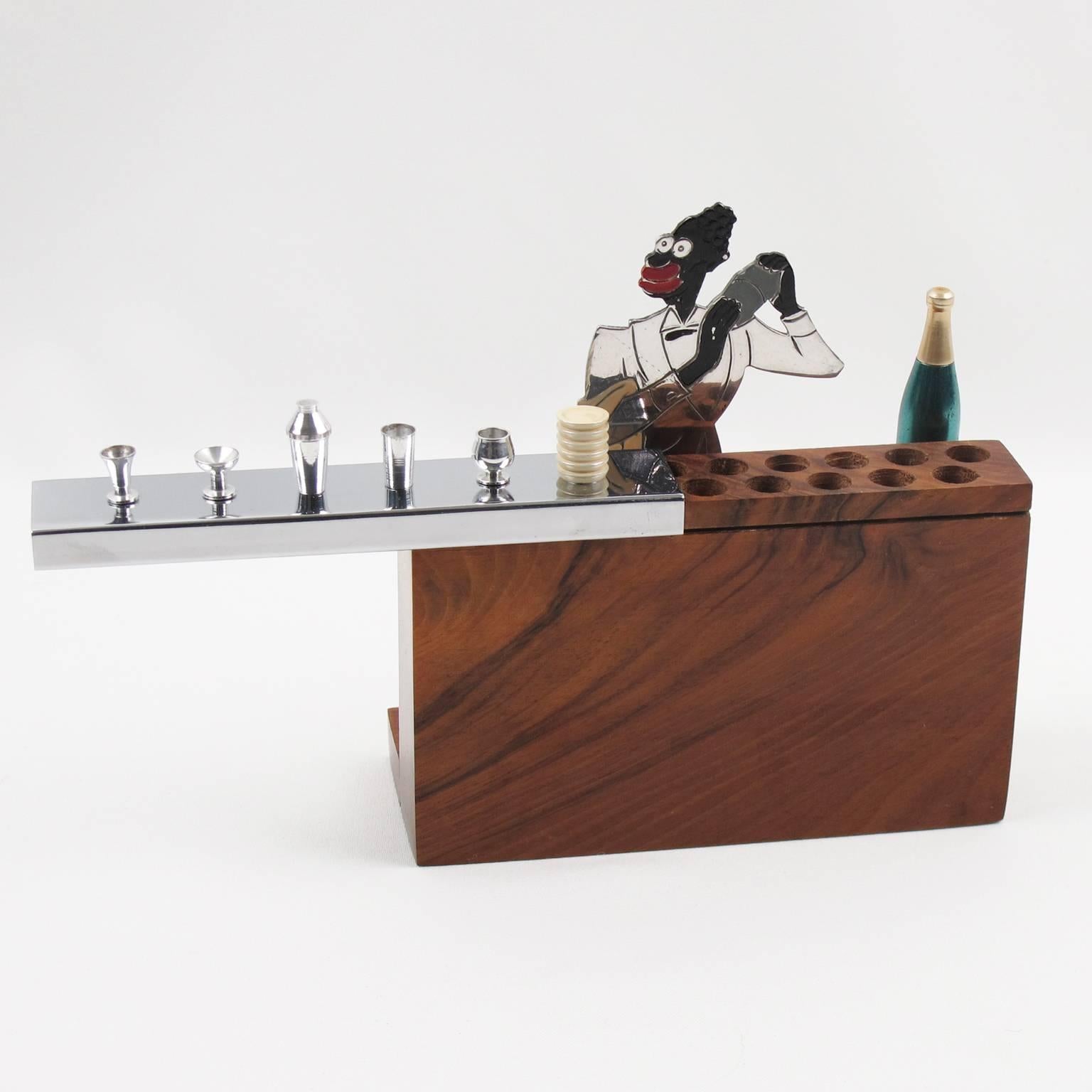 French Sudre 1930s Art Deco Miniature Bar with Bartender Cigarette Case Box In Excellent Condition In Atlanta, GA