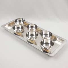 Art Deco Silver Plate Ice Cream Cup Set and Serving Tray by Christofle, 1930s