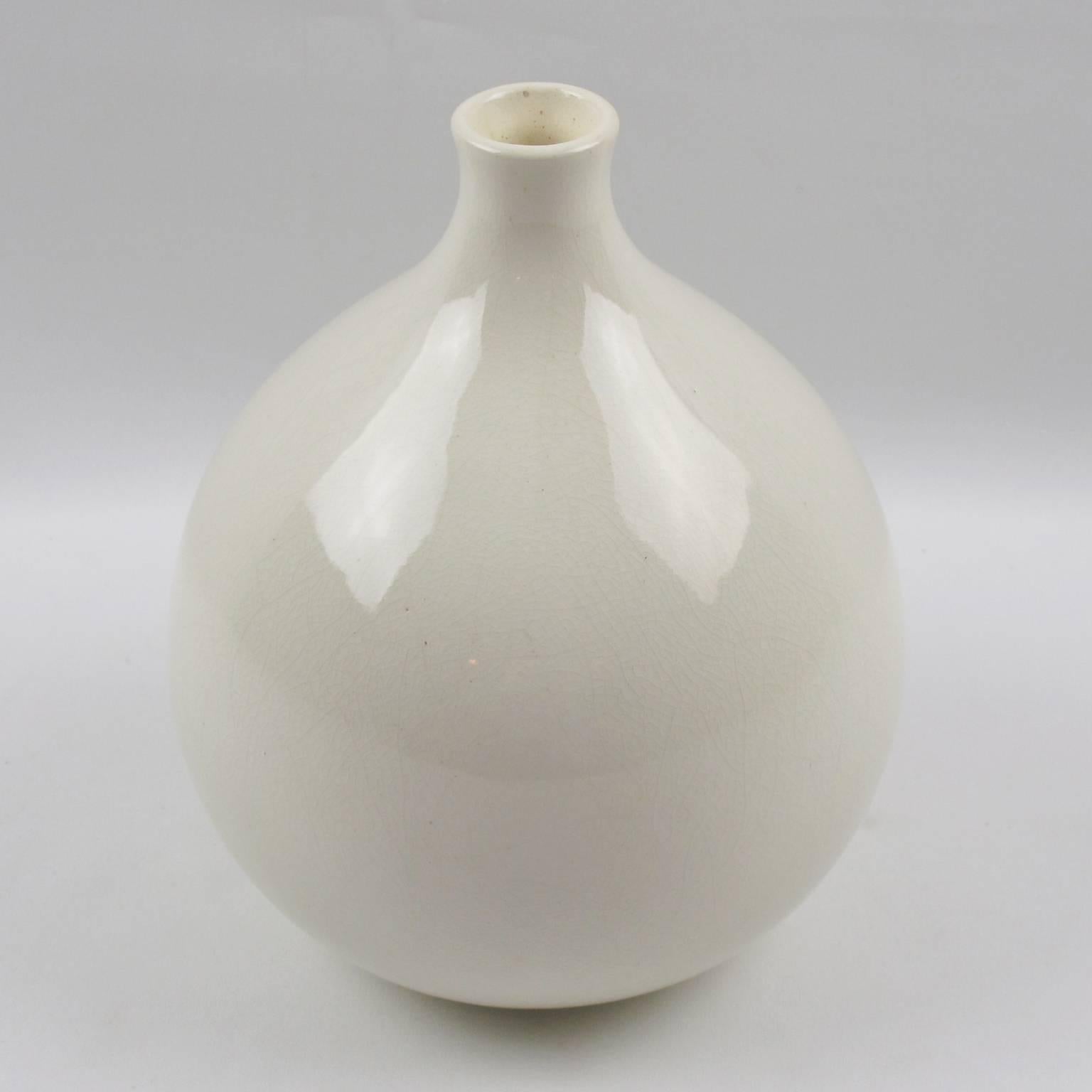 Glazed French Saint-Clement Art Deco Crackle Glaze Ceramic Vase