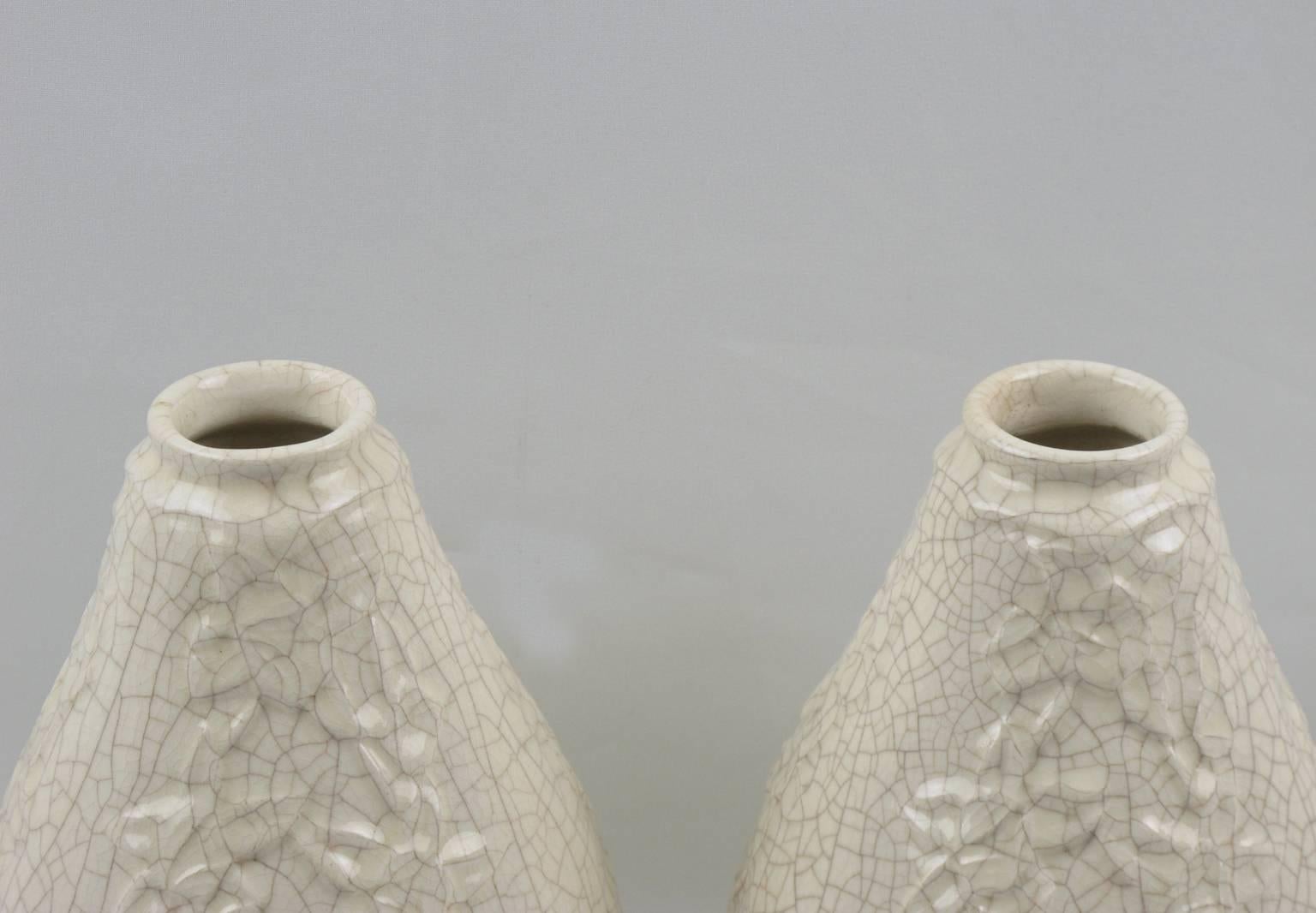 Mid-20th Century A Pair of Saint Clement French Art Deco Crackle Ceramic Vase