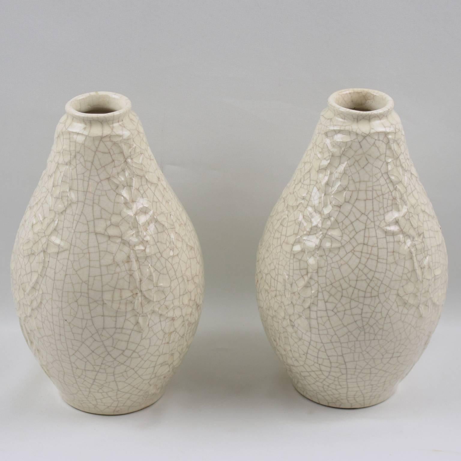 A Pair of Saint Clement French Art Deco Crackle Ceramic Vase 2