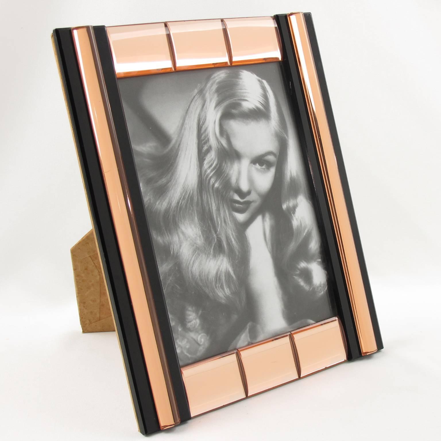 French Mid-Century Black and Copper Mirror Picture Photo Frame In Excellent Condition In Atlanta, GA