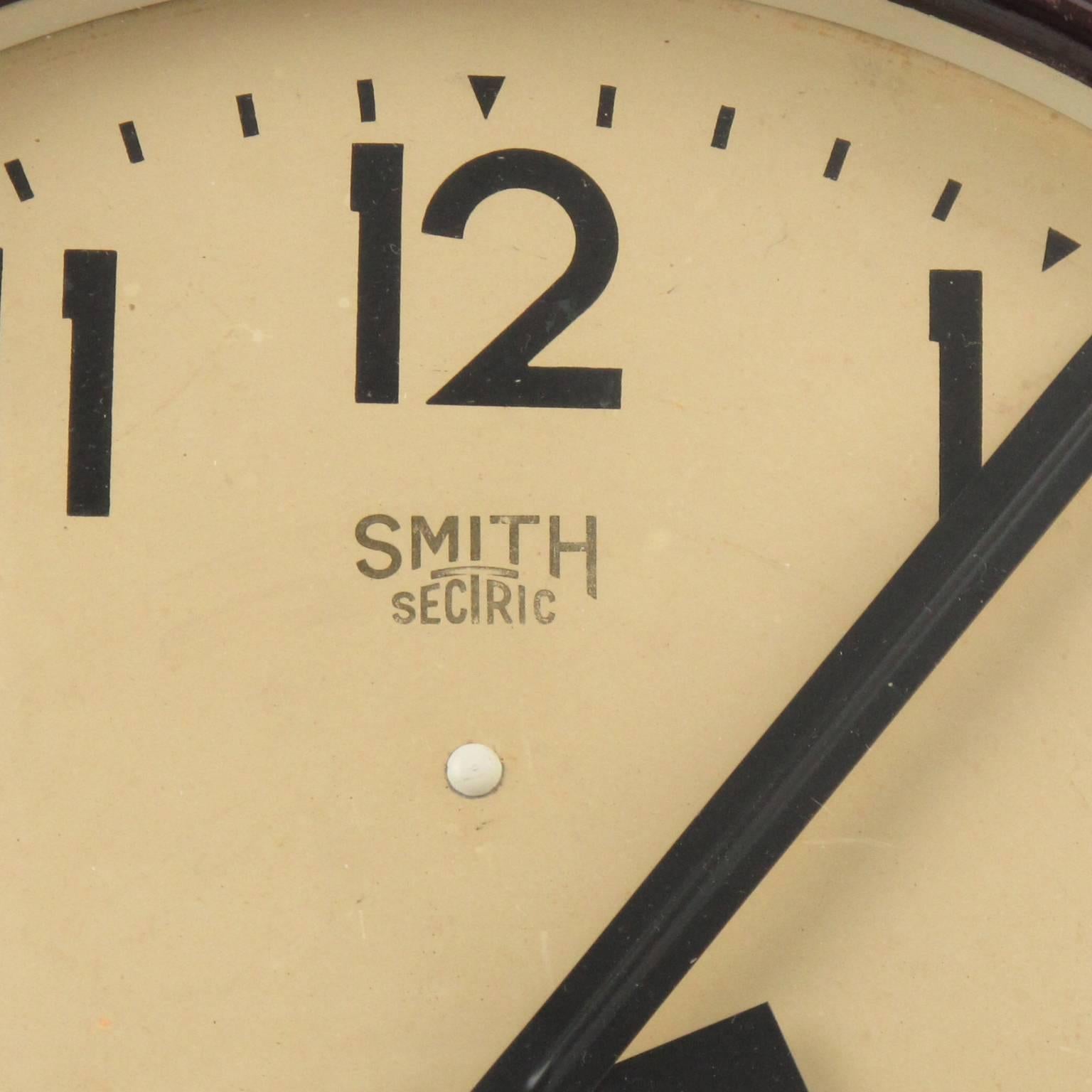Glass Huge Industrial Factory English Art Deco Bakelite Wall Clock by Smith