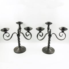 French Charles Piguet Pair of Wrought Iron Candelabra Candle-Holders