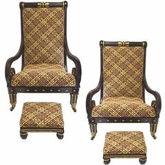 Pair of Antique English George iv Regency Goldleaf Library Chairs; circa 1825