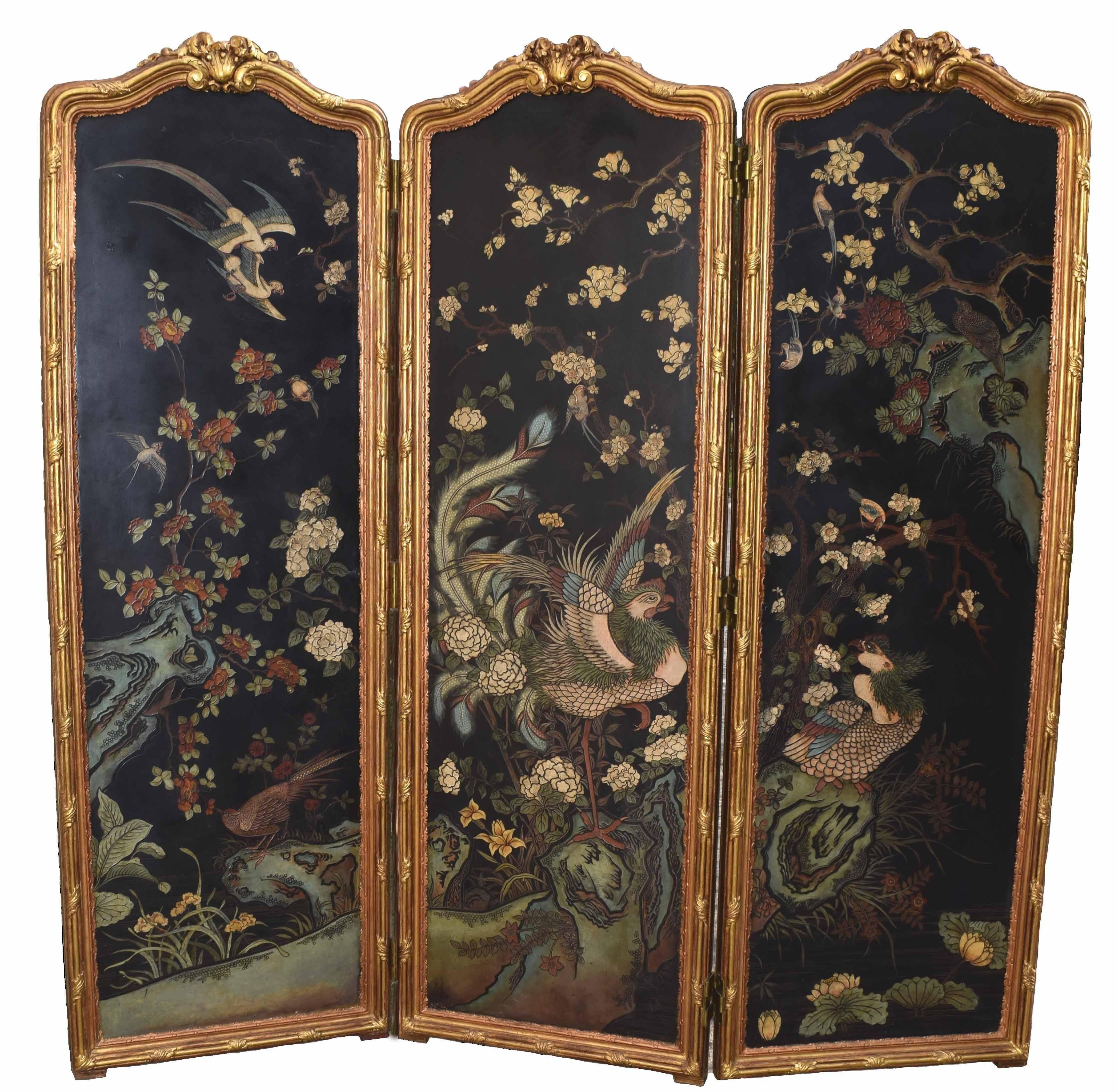 Antique French Napoleon III Period Carved Goldleaf Screen; circa 1870 For Sale