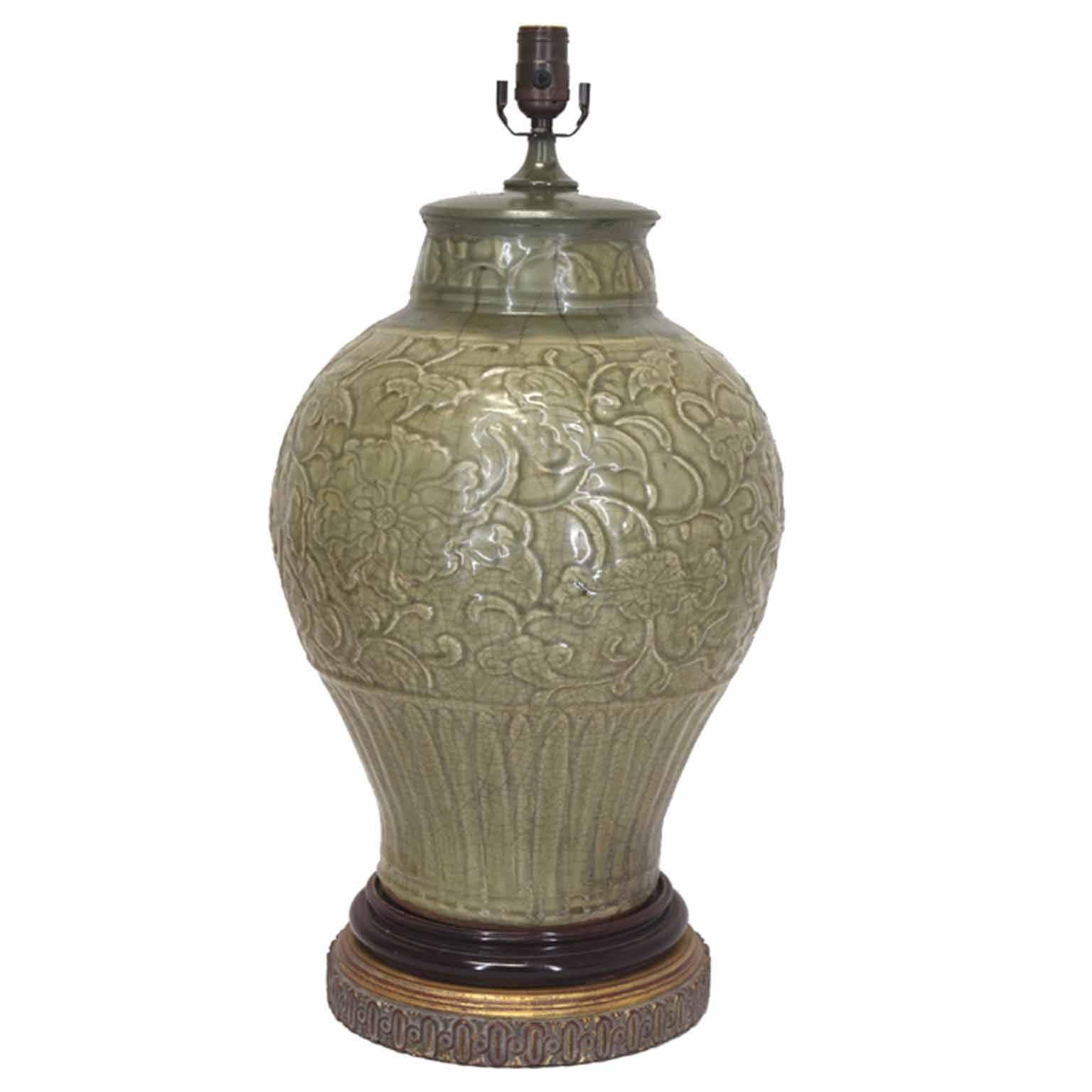 Antique Chinese Ming Dynasty Celadon Lamp; circa 1600 For Sale