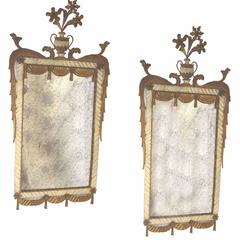 Rare Pair of Antique Dutch Neoclassical Tole Peinte Mirrors, circa 1870