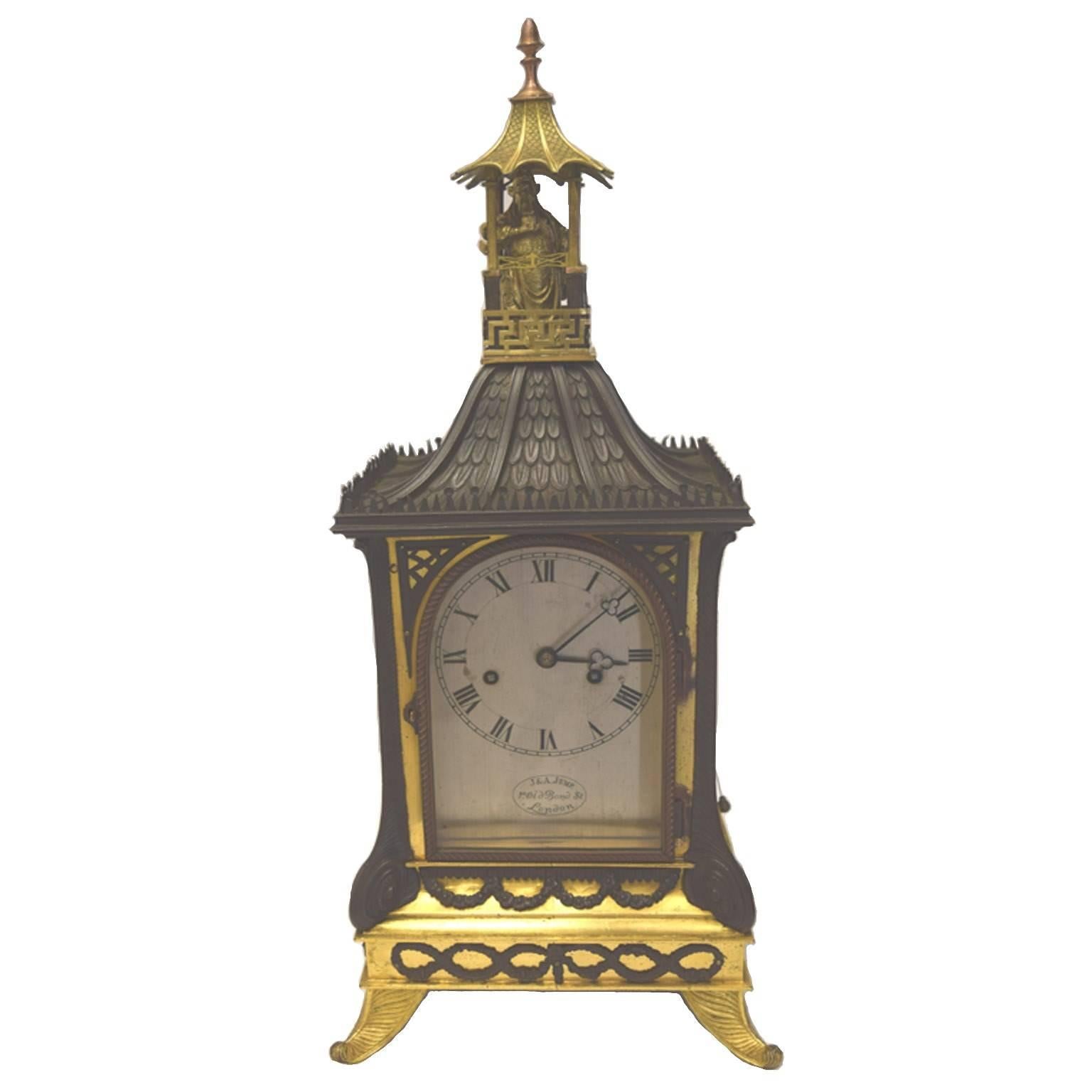 Rare and Fine Antique English Patinated Gilt Bronze Bracket Clock, circa 1845 For Sale