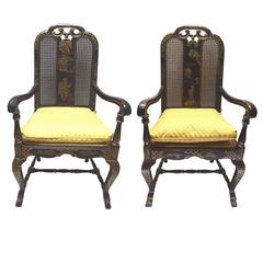 Highly Decorative Antique English William & Mary Japanned Armchairs, circa 1860