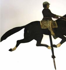 Arare American Polychrome Painted Sheet Metal Horse and Rider Weather Vane