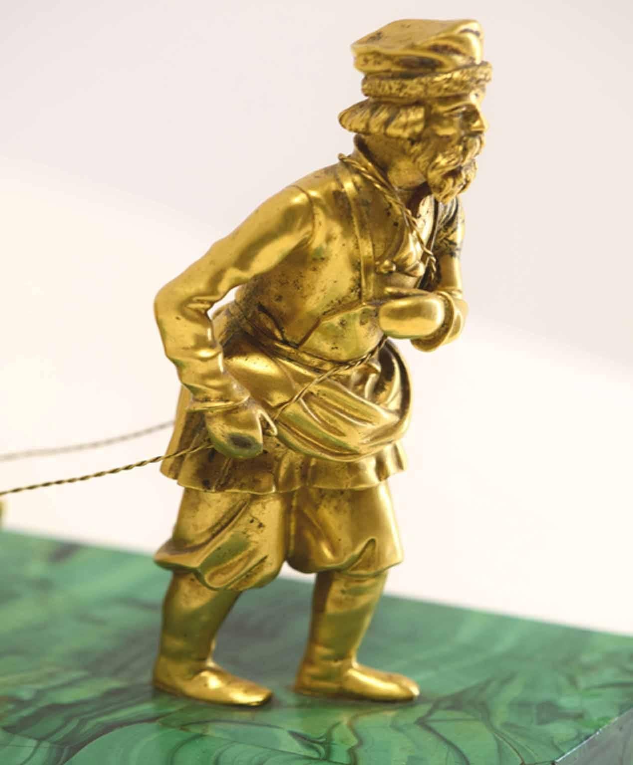 Russian Bronze Doré and Malachite Figural Inkwell, Mid-19th Century In Good Condition For Sale In Houston, TX