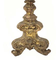 Antique 18th Century Italian Gilt Silvered Candlestick Floor Lamp, circa 1750