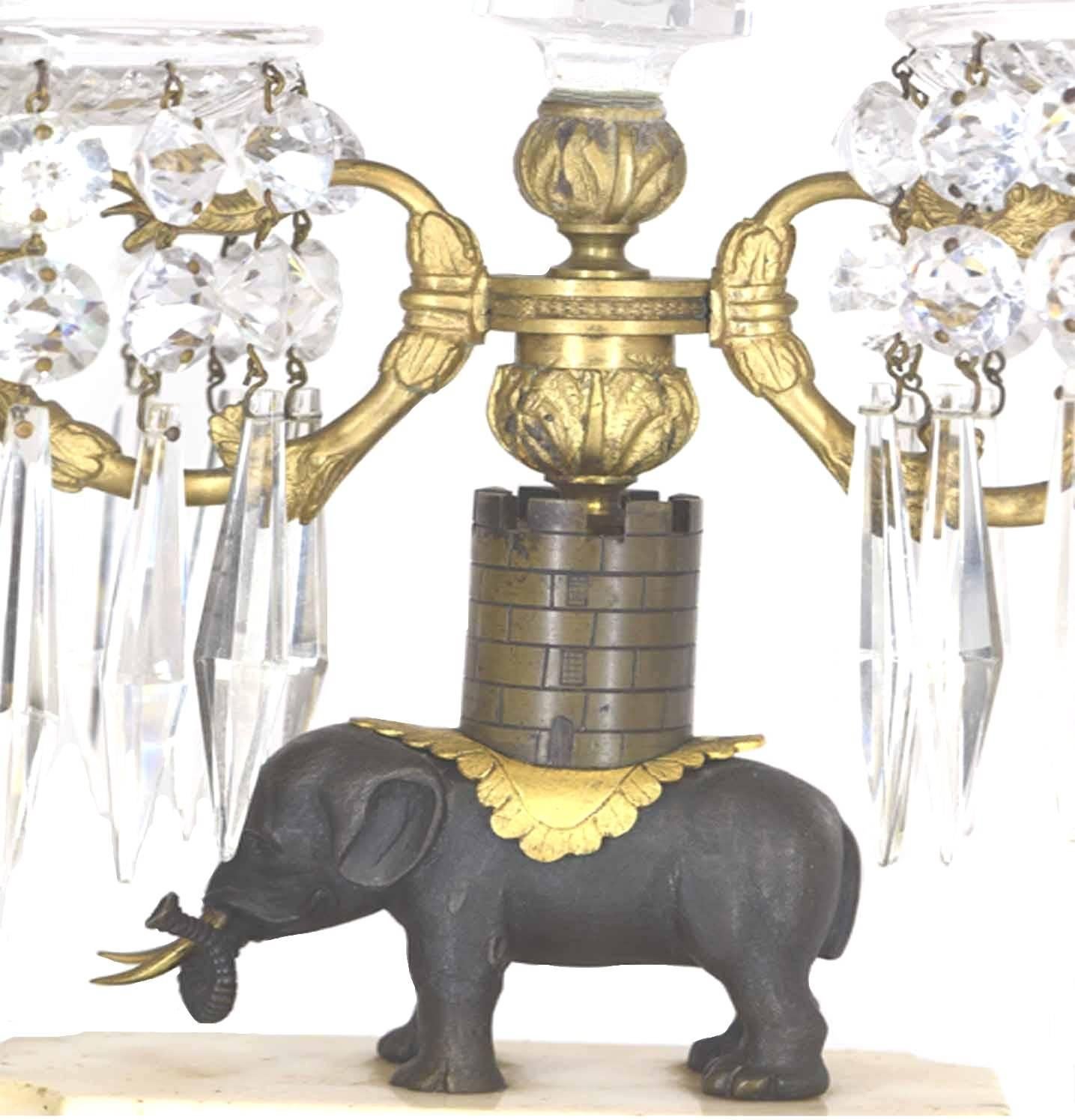 English Pair of Antique George III Regency Period Cut Crystal Girandoles, circa 1825 For Sale