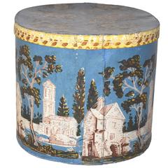 Antique American Wall Paper Covered Oval Bandbox, circa 1845