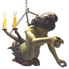 Rare Antique Austrian Schloss Hand-Carved Polychrome Chandelier, circa 1845