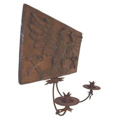 Very Decorative Antique Austrian Walnut-Iron Double Arm Wall Sconce; circa 1870