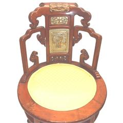 Rare Pair of Antique Chinese Hsien Feng Period Carved Lacquer Chairs; circa 1865