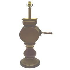 Antique English Mahogany and Brass Ship's Telegraph Table Lamp, circa 1860