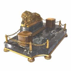 Fine Antique Gilt Bronze and Verte Antico Marble Inkstand, circa 1880
