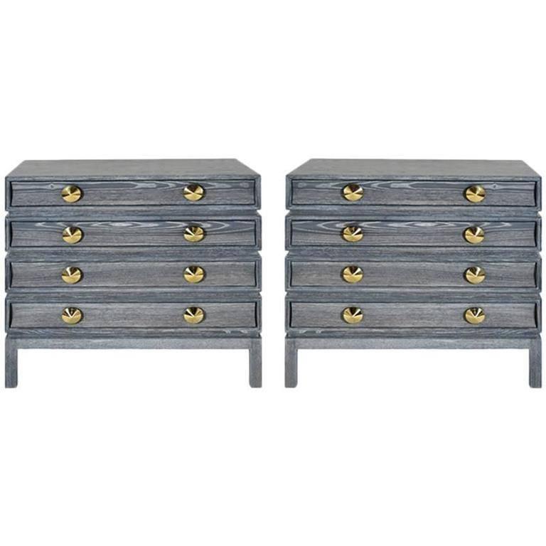 Pair of Stacked Bedside Tables in Grey Ceruse For Sale