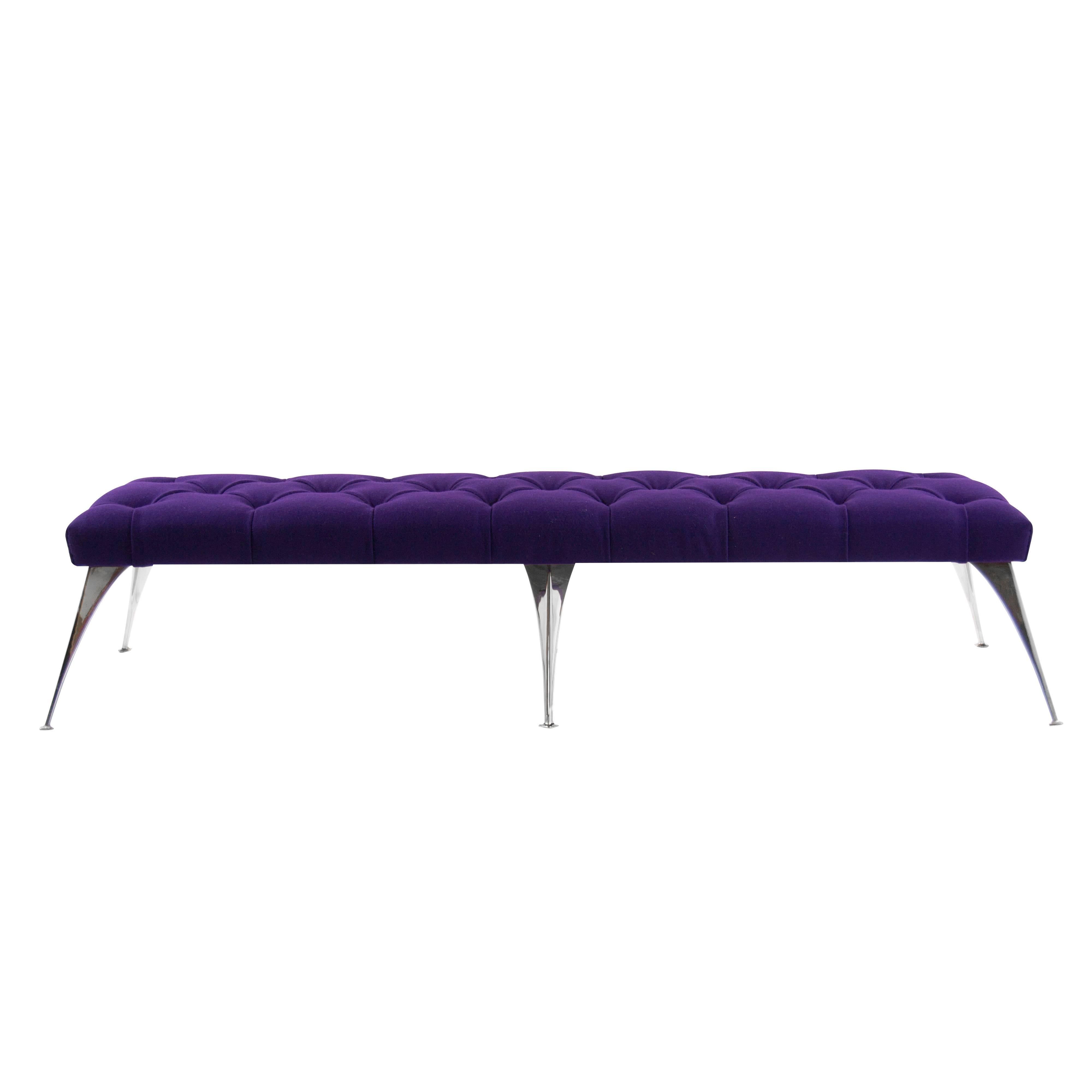 Extra Long Tufted Bench in Wool For Sale