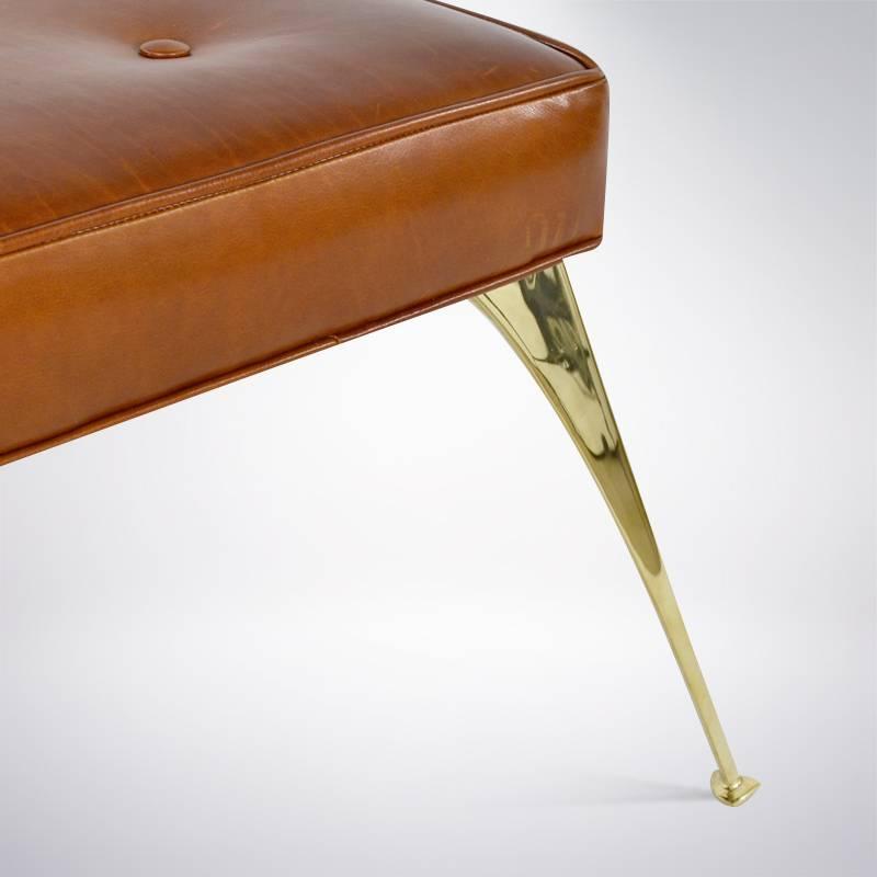 Pair of Brass Benches in Cognac Leather For Sale at 1stdibs