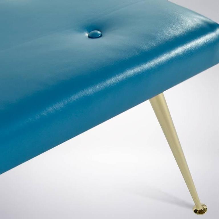 Pair of Blue Leather and Brass Benches For Sale at 1stDibs