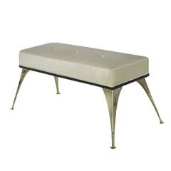 Sculptural Brass Bench Upholstered in Mohair