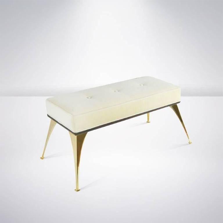 Sculptural Brass Bench Upholstered in Mohair 3