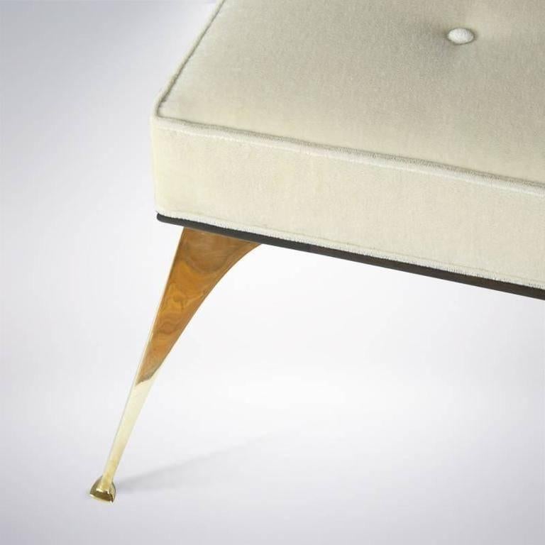 Contemporary Sculptural Brass Bench Upholstered in Mohair