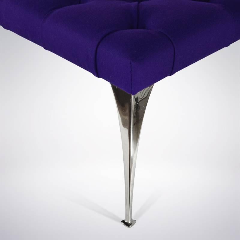 Contemporary Extra Long Tufted Purple Wool Bench For Sale