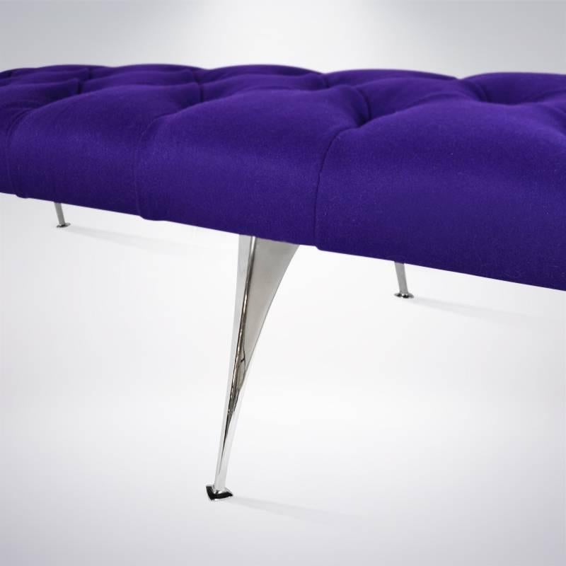 Nickel Extra Long Tufted Purple Wool Bench For Sale