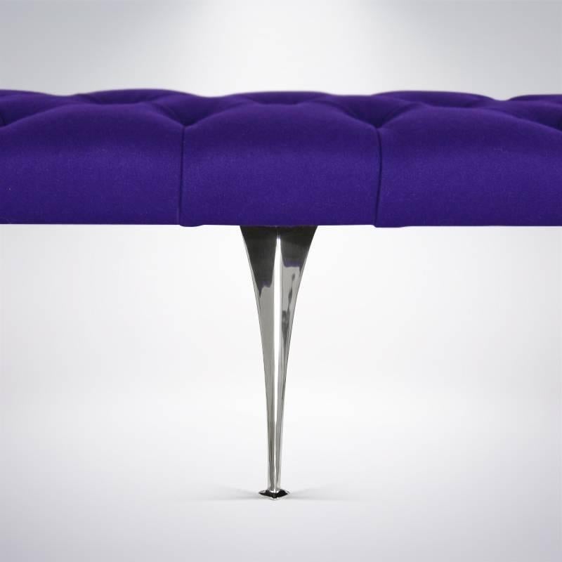 Extra Long Tufted Purple Wool Bench For Sale 1