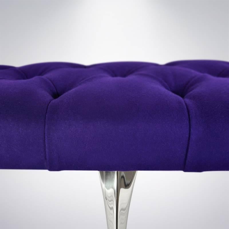 Extra Long Tufted Purple Wool Bench For Sale 2